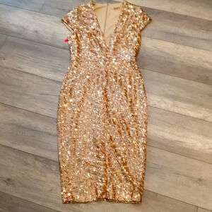 slim fit dress slacks Sequin Crepe Dress Gold & Black Combo / 6